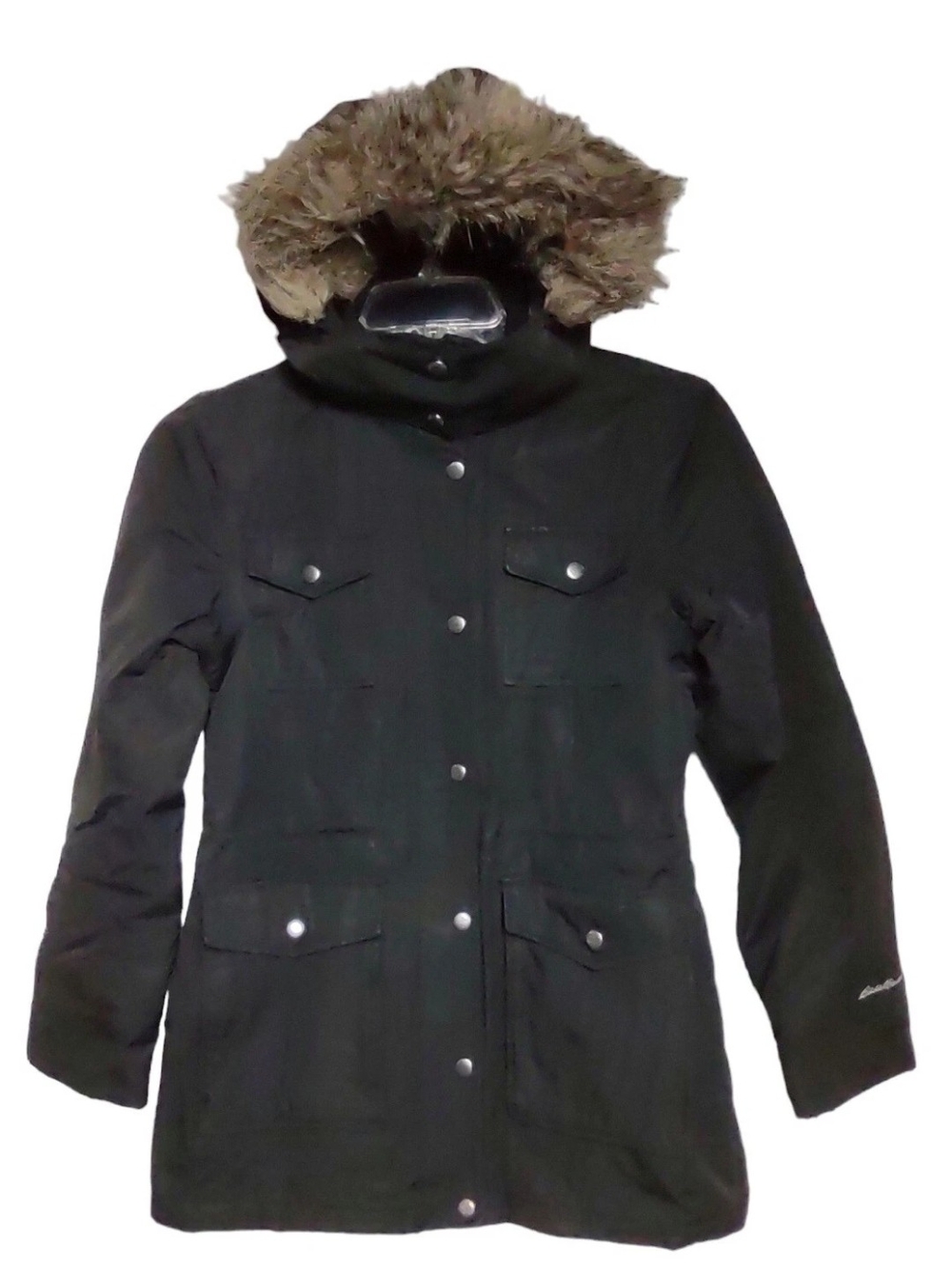 Eddie Bauer Black Faux Fur Trim Hooded Parka